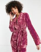 Topshop Crushed Velvet Blazer In Pink