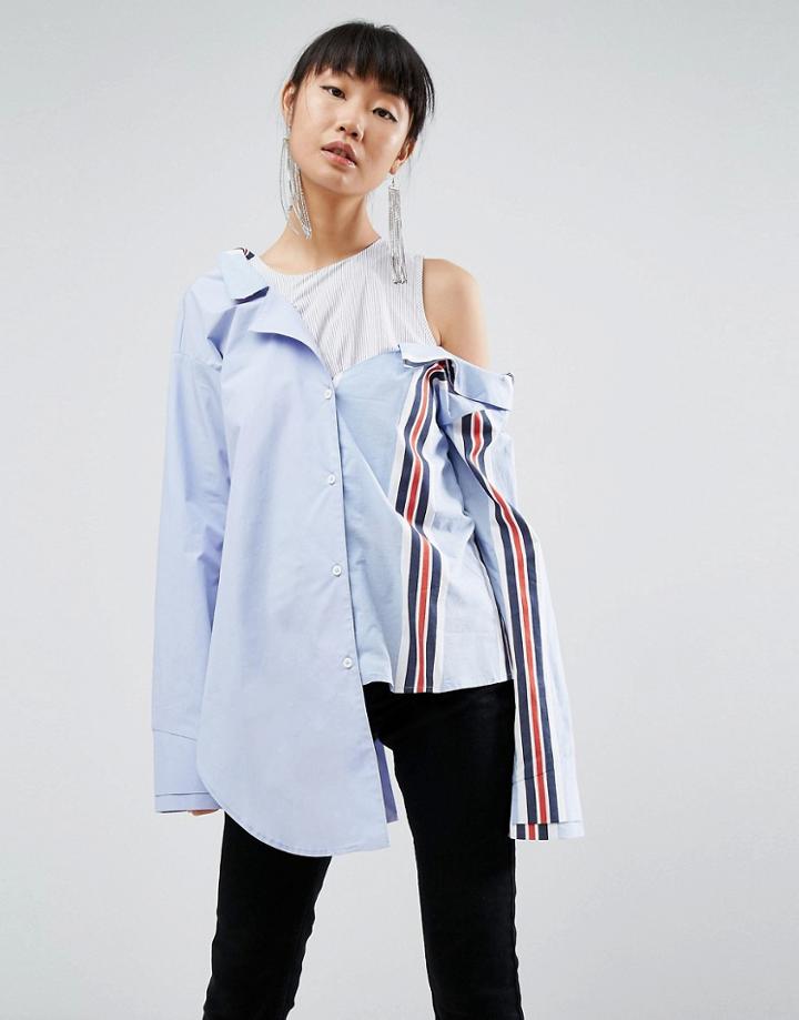 Asos White Mixed Stripe Drop Shoulder Shirt - Multi