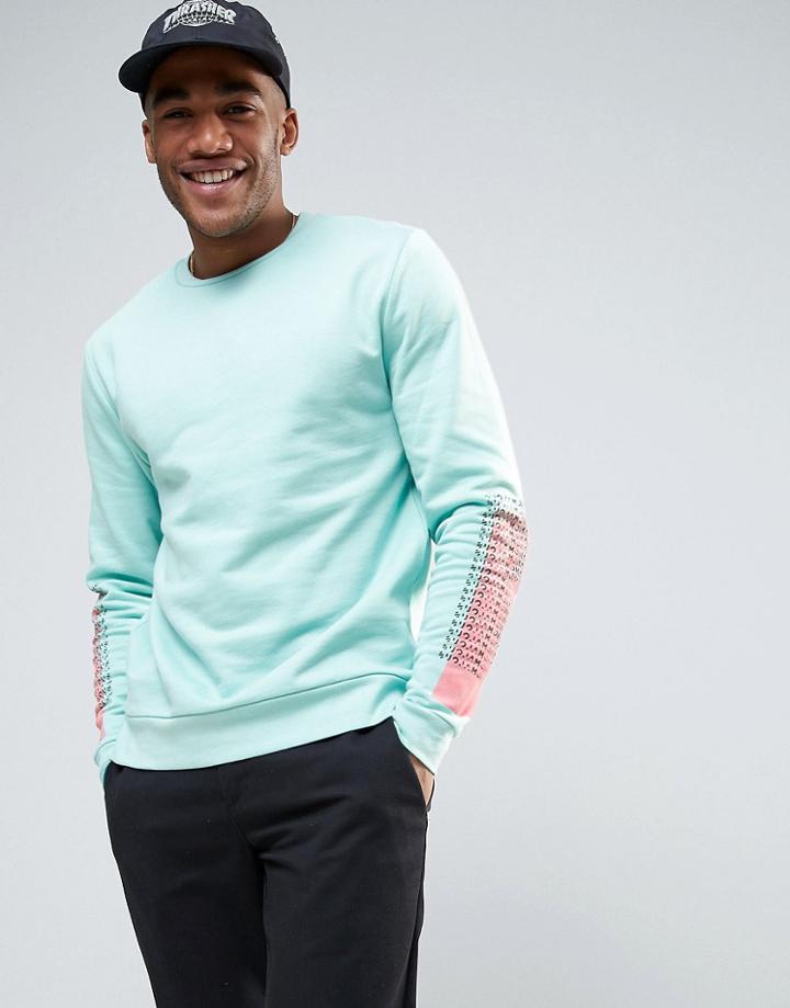 Asos Sweatshirt With Sleeve Print In Blue - Blue