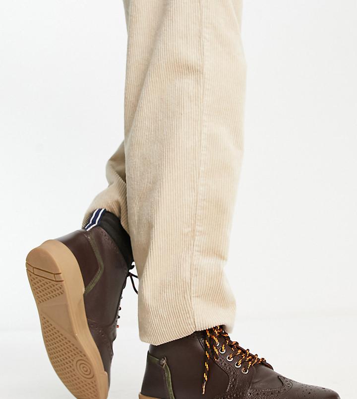 Original Penguin Wide Fit Lace Up Brogue Ankle Boots In Brown Leather