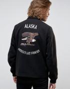 Asos Souvenir Coach Jacket In Soft Handle With Eagle Embroidery In Bla