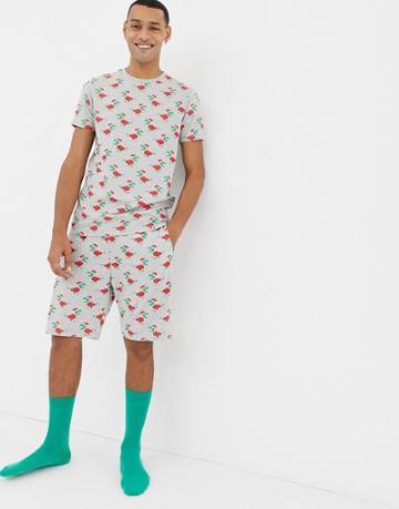 Asos Design Holidays Straight Leg Pyjama Shorts In Holidays Dinosaur Print - Multi