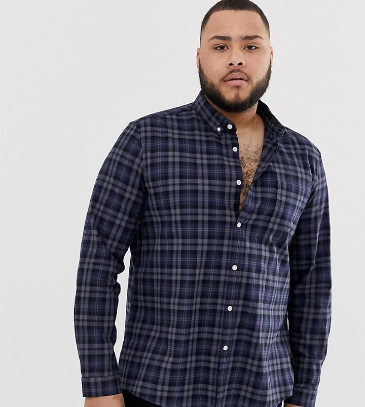 Asos Design Plus Regular Fit Check Shirt In Navy And Gray