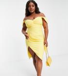 Lavish Alice Plus Pleated Off-the-shoulder Midi Dress In Lemon-yellow