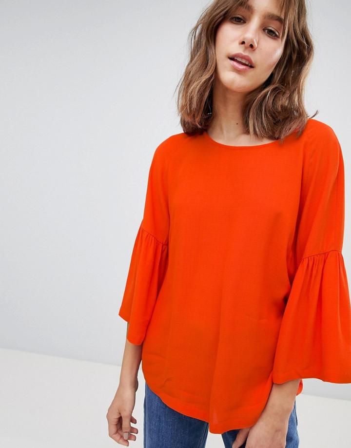 Just Female Ganrer Fluted Sleeve Blouse - Black