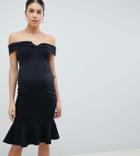 Asos Design Maternity Scuba Bardot Dress With Pephem - Black