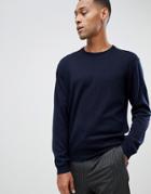 Moss London Merino Crew Neck Sweater In Navy - Blue