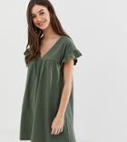 Asos Design Tall Mini Reversible Cotton Slub Smock Dress-green