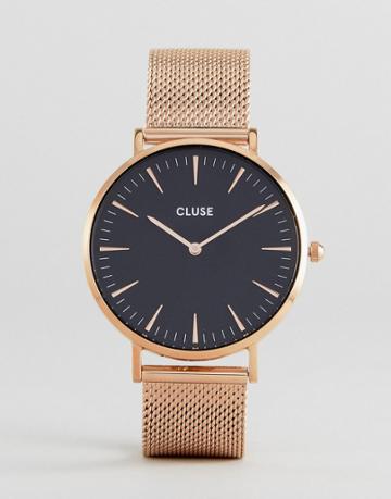 Cluse La Boh Me Cl18113 Contrast Dial Mesh Strap Watch In Rose Gold - Gold