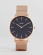 Cluse La Boh Me Cl18113 Contrast Dial Mesh Strap Watch In Rose Gold - Gold