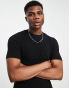 Asos Design Muscle Knit Rib T-shirt In Black