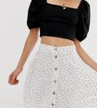 New Look Petite Polka Dot Button Through Mini Skirt In White