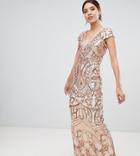 Bariano Embellished Maxi Dress With Cap Sleeve In Rose Gold
