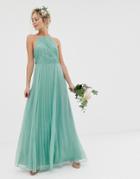 Asos Design Bridesmaid Pinny Maxi Dress With Ruched Bodice-green