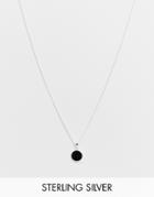 Asos Design Skinny Sterling Silver 1mm Necklace With Black Agate Pendant In Silver