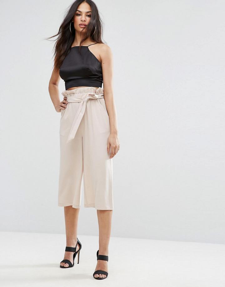 Missguided Paperwaist Tie Belt Cullottes - Pink