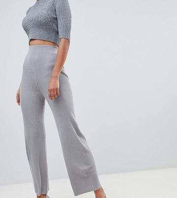 Fashion Union Tall Knitted Pants In Rib Two-piece - Gray