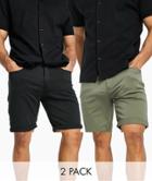 Jack & Jones Intelligence 2-pack Five-pocket Shorts In Khaki & Black-multi