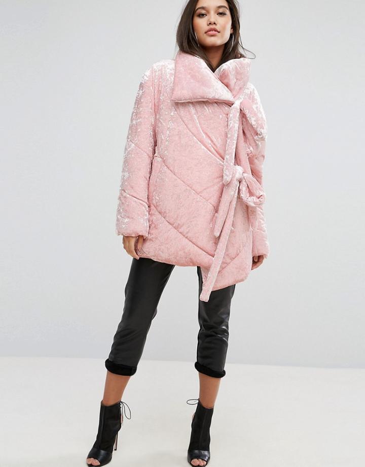 Asos Velvet Puffer Jacket - Pink