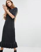 Rokoko Knitted T-shirt Dress With Peplum Hem - Black