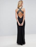 Asos Sequin Bodice Strappy Back Fishtail Maxi Dress - Black