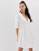 Asos Design Oversized Smock Dress With Collar - White