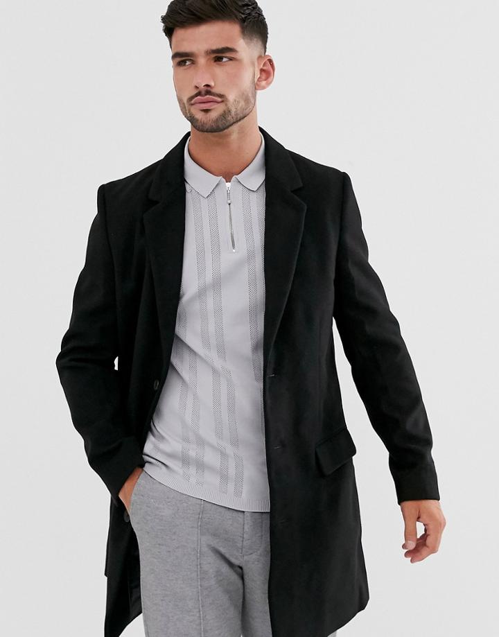 New Look Overcoat In Black - Black