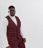 Asos Design Plus Super Skinny Suit Vest In Red Plaid Check