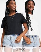 Pieces 2 Pack Cropped T-shirts In Black And White-multi