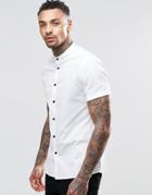 Asos Skinny Shirt In White With Grandad Collar And Contrast Buttons In