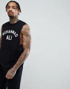 Asos Design Muhammad Ali Sleeveless T-shirt With Dropped Armhole - Black