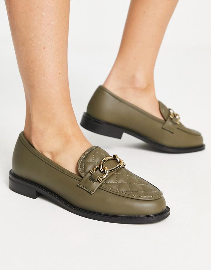 River Island Chain Detail Loafer In Olive-green