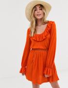 Asos Design Extreme Scoop Neck Sundress With Lace Trim-red