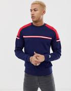 New Balance Color Block Sweat In Navy