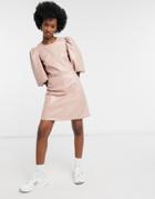 Closet London Structured Sleeve Pu Mini Dress In Taupe-brown