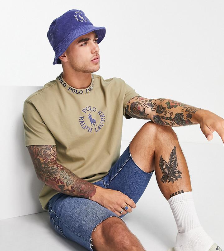 Polo Ralph Lauren X Asos Exclusive Collab T-shirt With Chest Circle Logo And Neck Logo In Tan-brown