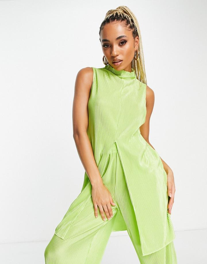 Naanaa Plisse Tunic Top In Green - Part Of A Set