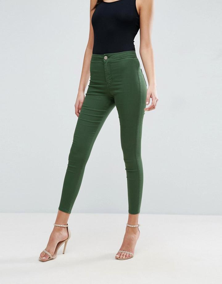 Asos Rivington High Waist Denim Jeggings In Forest Green - Green