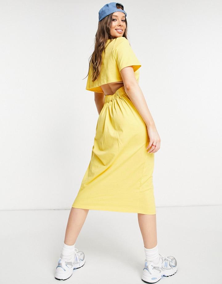 Asos Design Oversized Midi T-shirt Dress With Back Detail Cut Out In Yellow