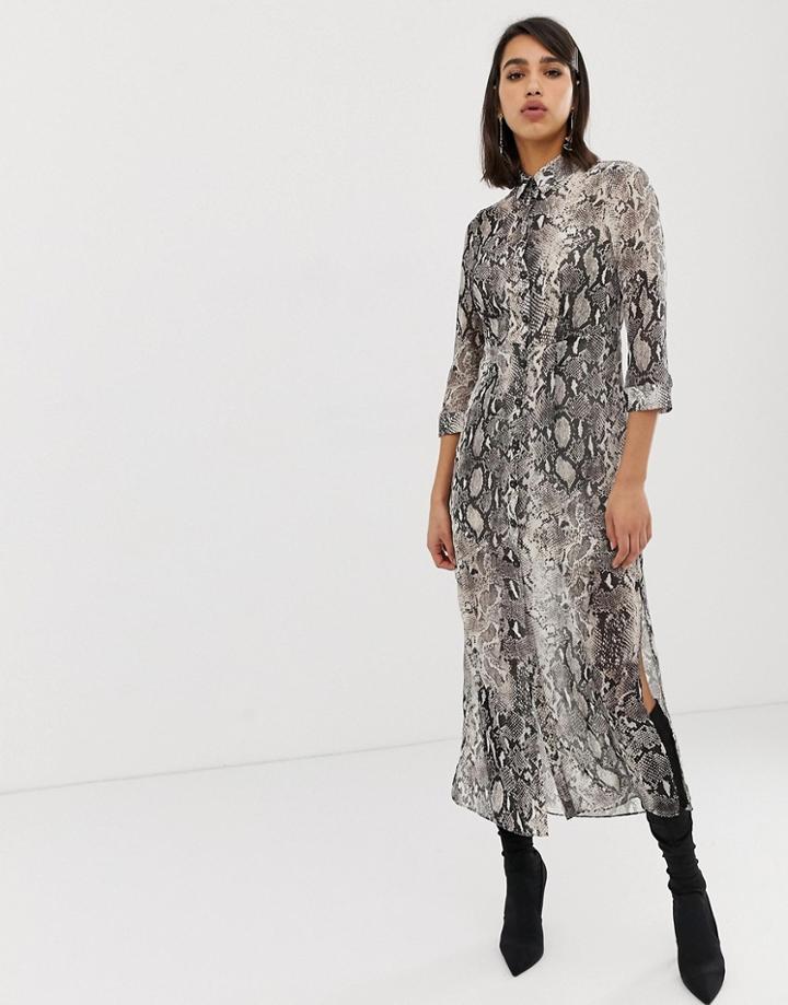 River Island Longline Shirt Dress In Snake Print-multi