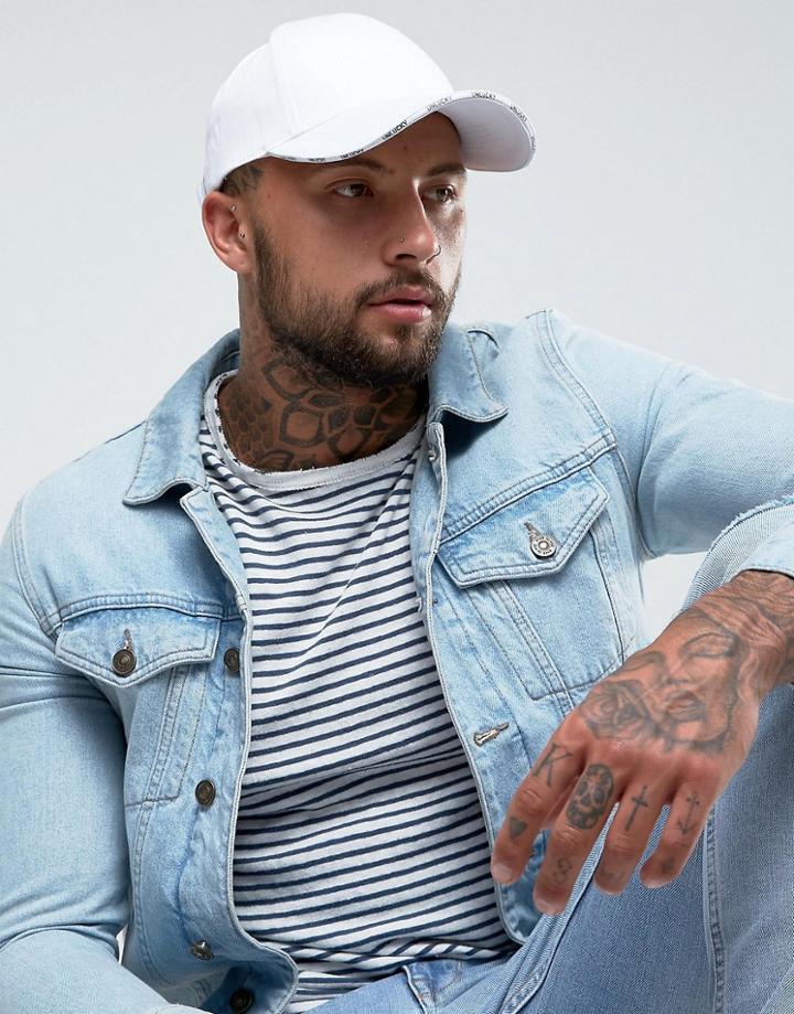 Asos Baseball Cap With Unlucky Slogan At Peak - White