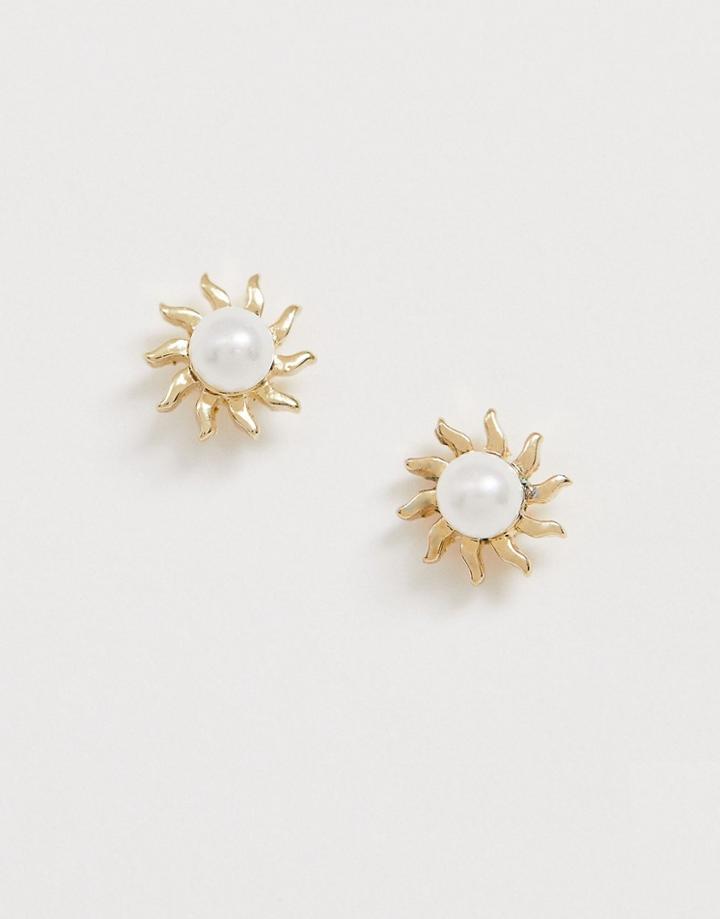 Pieces Pearl Embellished Sun Stud Earring In Gold