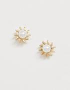 Pieces Pearl Embellished Sun Stud Earring In Gold
