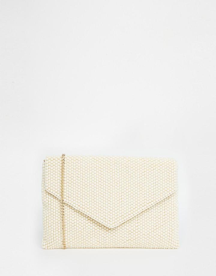 Dune Elenor Beaded Clutch Bag In Pearl Beads - Cream