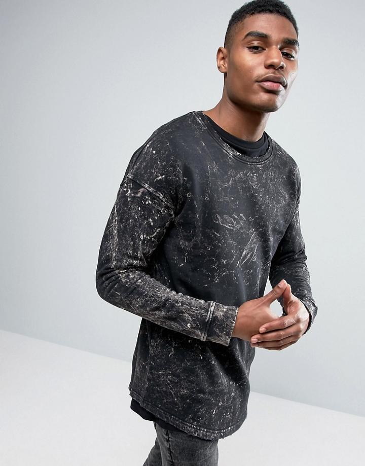Black Kaviar Long Sleeve Tee In Black Acid Wash - Black