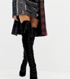 Asos Design X Laquan Smith Padded Over The Knee Heeled Boot In Velour - Black