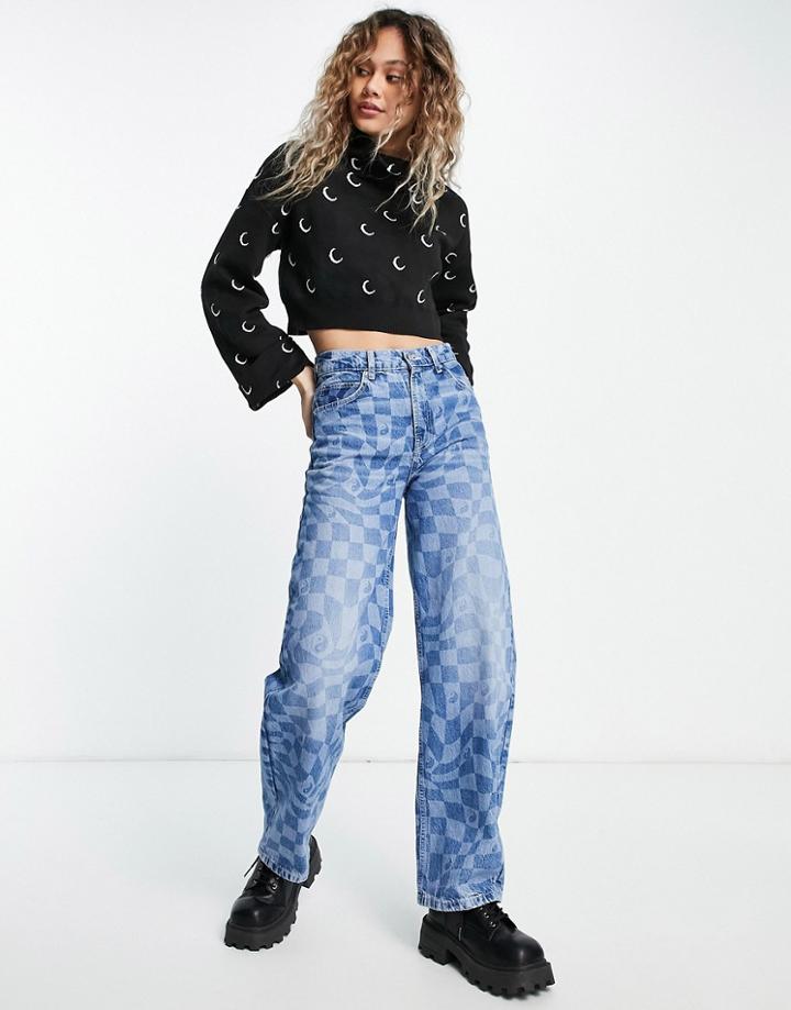 Heartbreak Cropped Turtle Neck Sweater With Moon Embroidery In Black-multi
