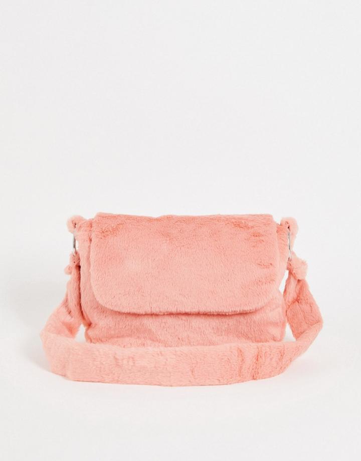 Asos Design Cross Body In Orange Faux Fur