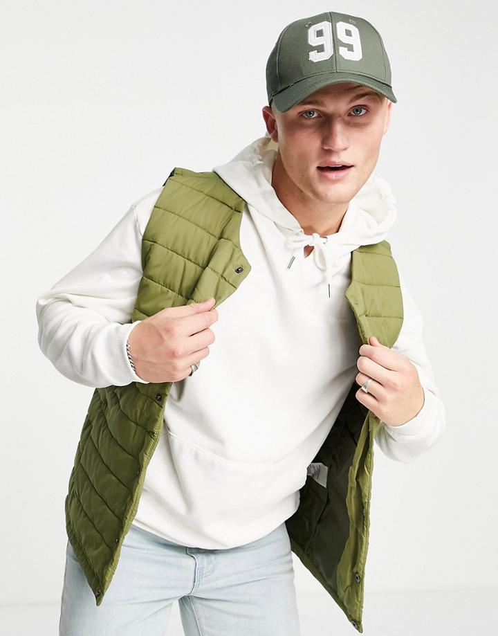 Jack & Jones Originals Quilted Liner Vest In Khaki-green