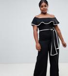 Boohoo Plus Contrast Binding Bardot Jumpsuit In Black - Black